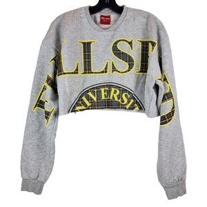 FULL SEND Sweater Womens Medium Gray BIG Logo Spell Out Cropped Long Sleeve